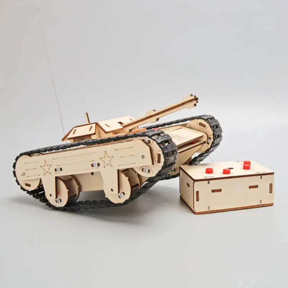 DIY Remote Control Tank Toys Wooden RC Tank Assembly 3D Puzzles Electric Motor Building Kids Educational Experimental Model Kits