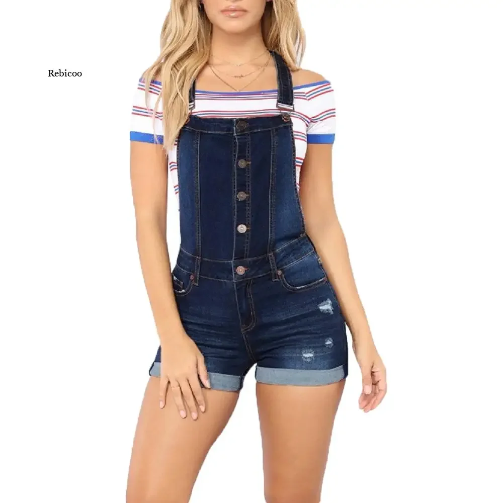 

2024 Women Summer Denim Bib Overalls Jeans Shorts Jumpsuits and Rompers Playsuit