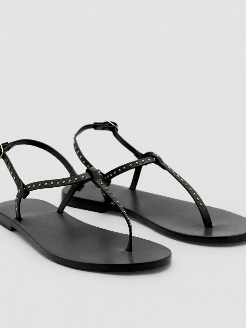 Mango Women's Flat Sandals 2026 Summer New Rivet Buckle Toe Casual Beach Shoes Low Help Glueing Shoes Anti-slip Rubber Outsole