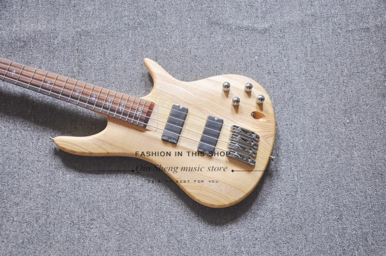 4 string matte natural guitar,ASH wood body, maple neck, fixed bridge, black tuners , customizable