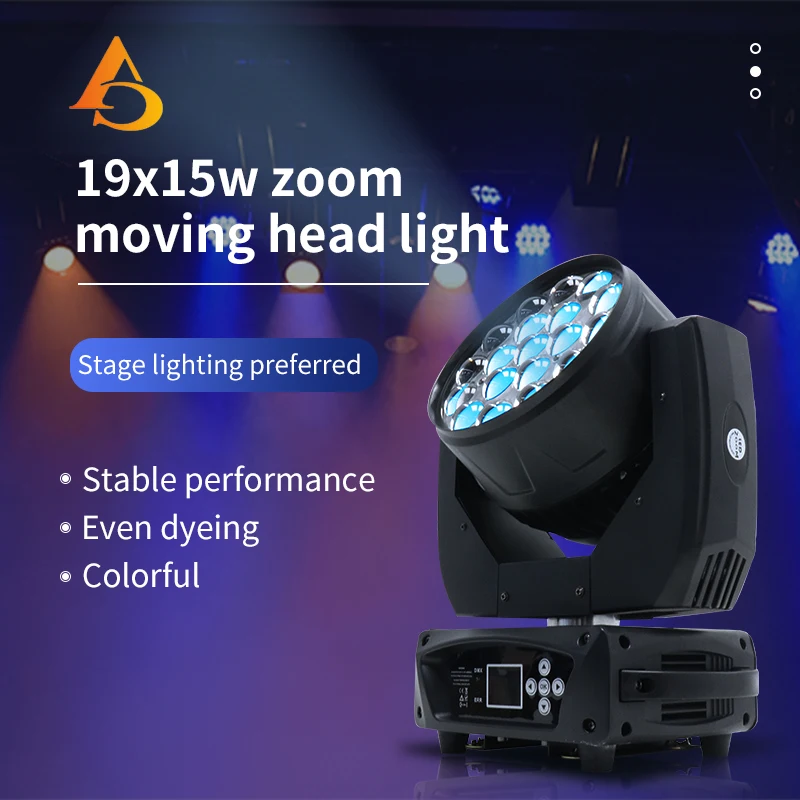 Éclairage à Tête Mobile DMX 19x15W RGBW, Faisceau Zoom avec Valise de Transport, pour DJ Chang KTV Bar Discothèque, Lumière de Scène