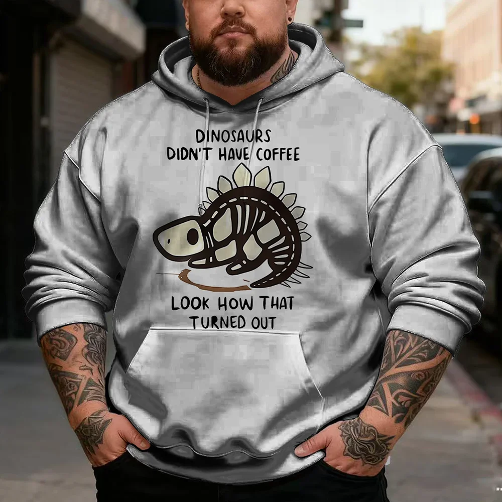 Men's Plus Size Animal Joke Pullover Hoodie, Dinosaur, Tortoise or Bird Graphic with Funny Text for Casual Get-Togethers, S-9XL