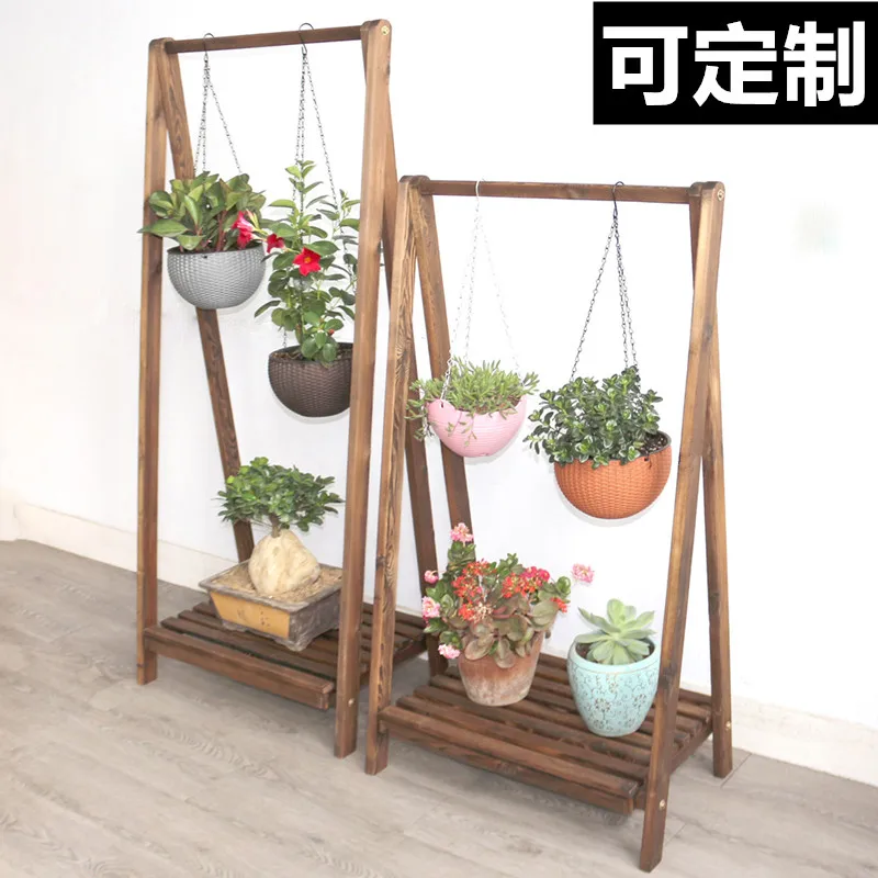 

Dill hanging orchid flower rack balcony living room solid wood hanging flower pot rack floor-to-ceiling anti-corrosion swing rac