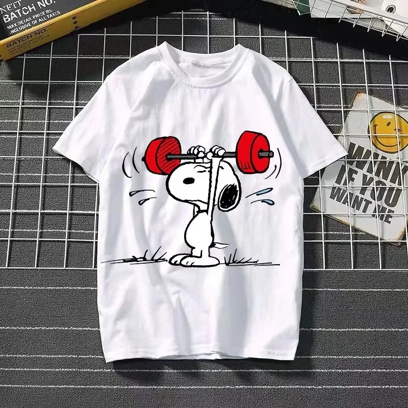 2026 New Snoopy Printing Cotton T-shirt Animation Cartoon Men and Women Kids with The Same Loose Cotton Cute Pure Cotton Top