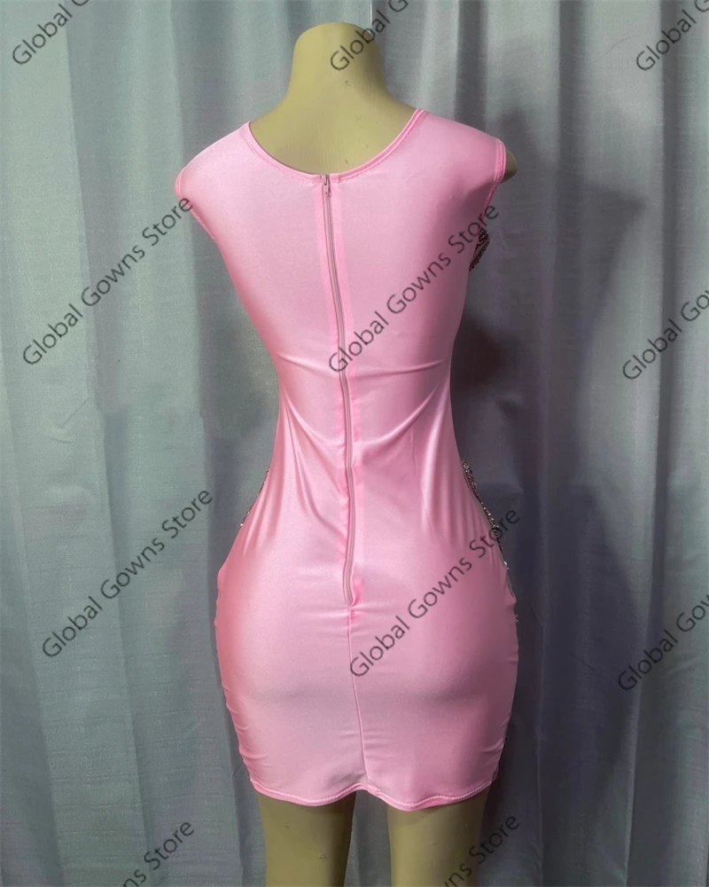 Pink O N Short Prom Dresses Black Girls Bead Crystal Rhinestone 2024 Birthday Luxury Dress Graduation Gown Homecoming Customized image 3