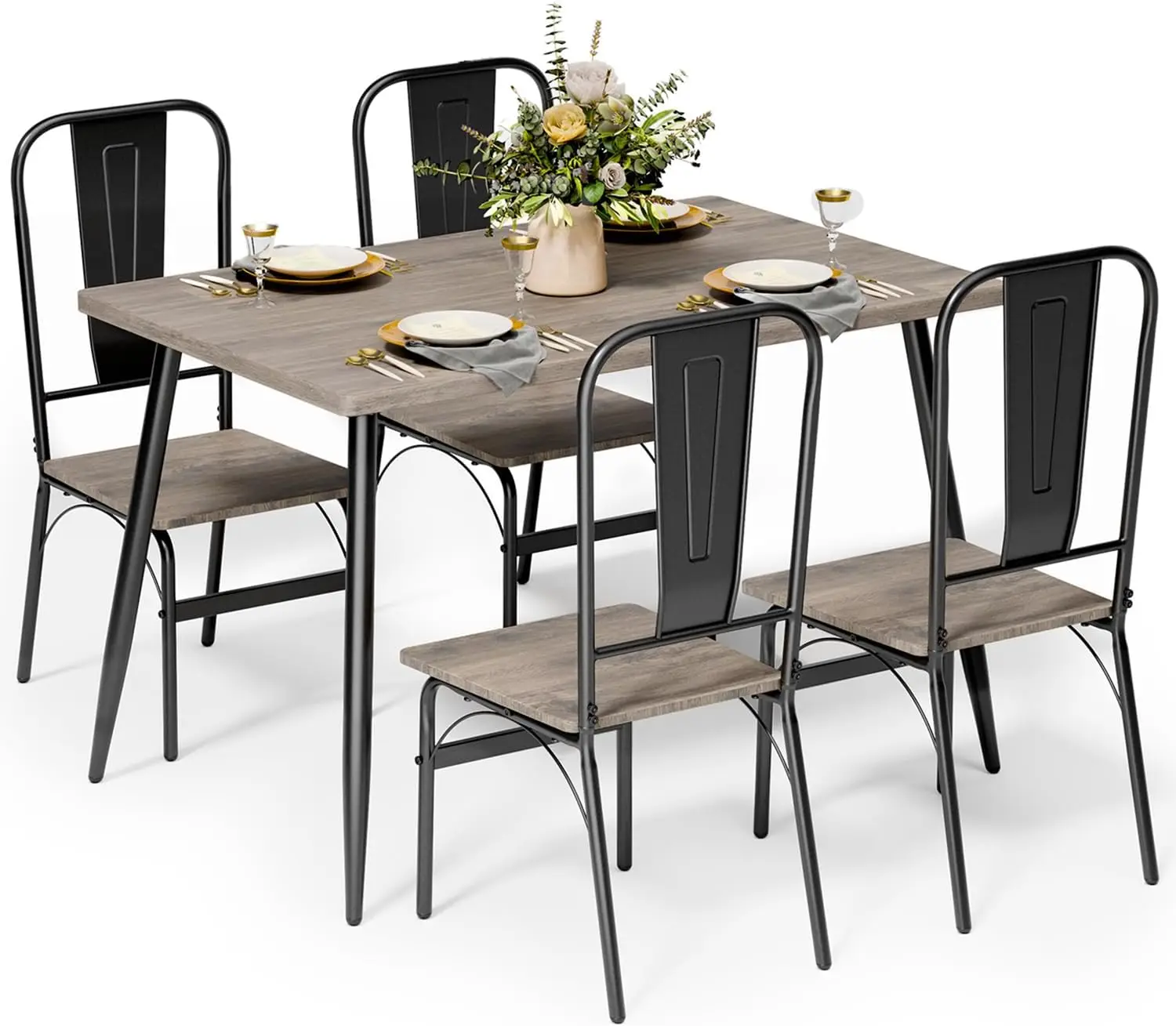 Dining Table Set for 4 with One Table and Four Chairs, Small Space Dinette for Kitchen, Dining Room, Bistro, Modern Kitch