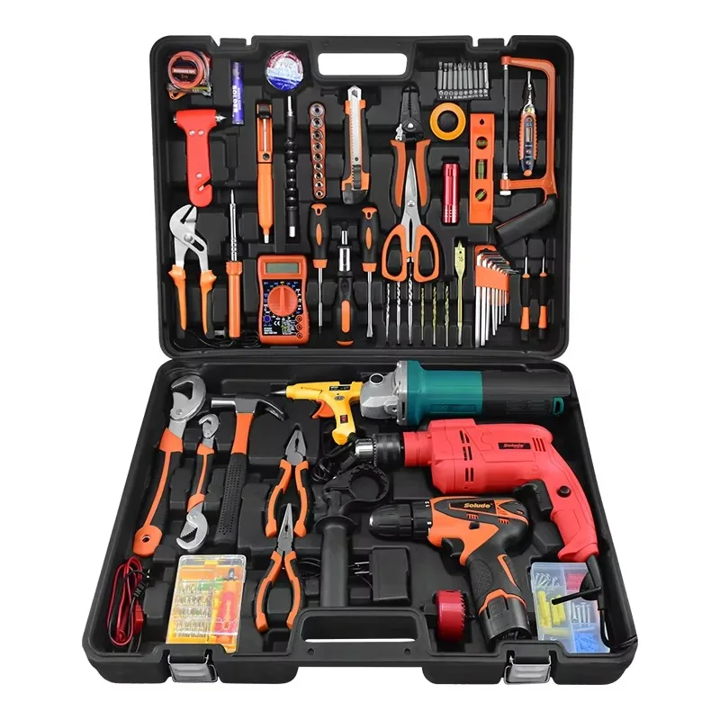 172pcs Professional Car Tool Set Repair Tools Set Household Tool Kit With Lithium Drill Angle Grinder