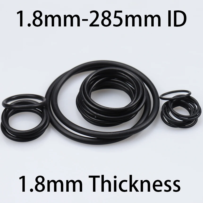 1.8mm Thicknees CS 1.8-285mm ID Black NBR Nitrile Rubber Joint Round O Shape Rings Gasket Washer Seal O-Ring Sealing O Ring