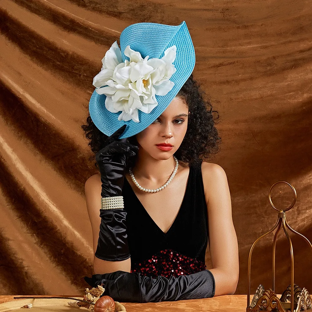 

Vintage Magnolia Hair Band Bridal Makeup Prom Exaggerated Tea Party Fascinator Straw Hat Women