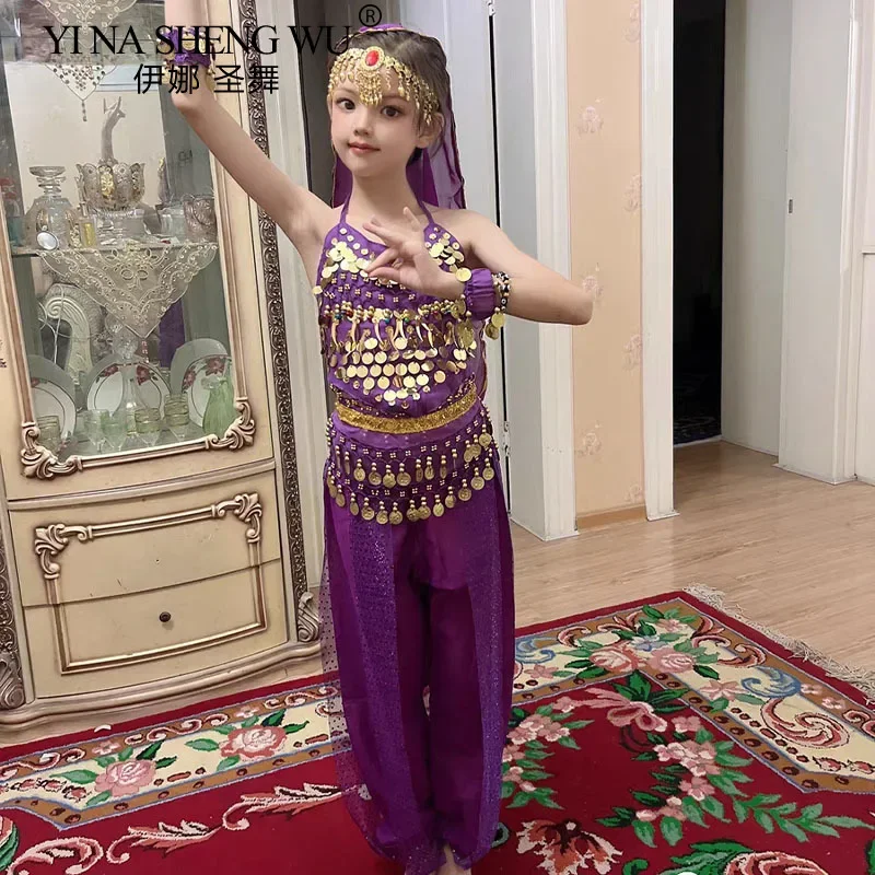 Conjunto de trajes de danza del vientre para niños, ropa de danza india Oriental, puesta en escena para el Día de los niños, trajes de danza india de Bollywood