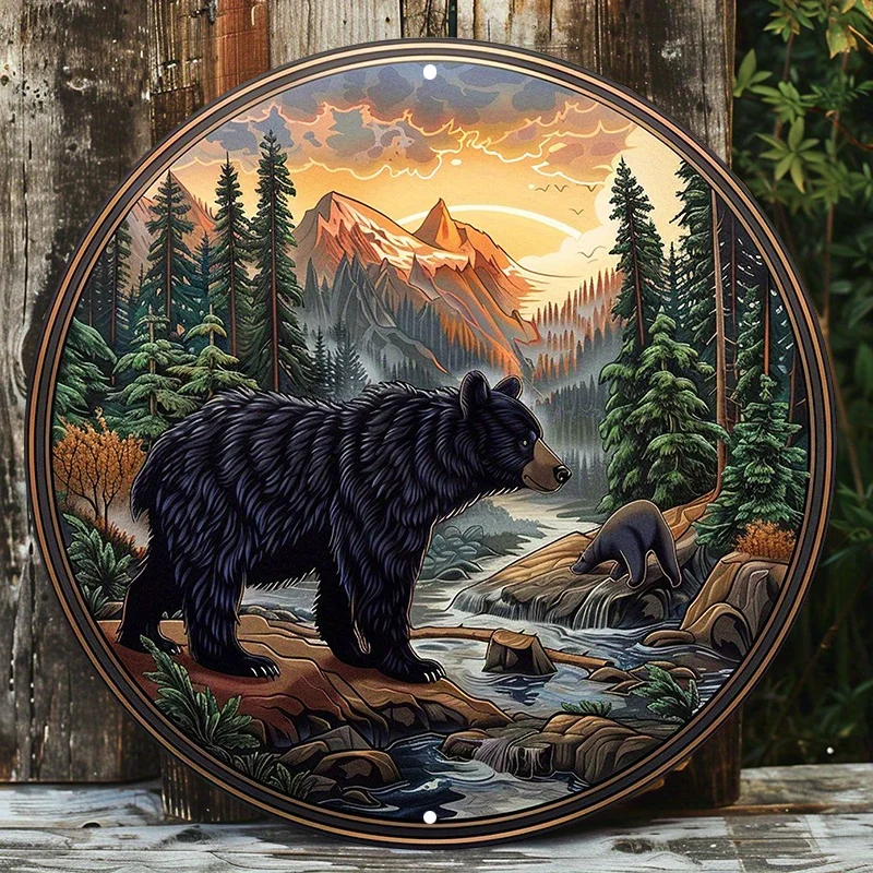 

Black Bear Wild Life Aluminum Sign, Durable & UV Protected, Perfect for Door or Wall Decor, Easy to Hang Decorative Poster