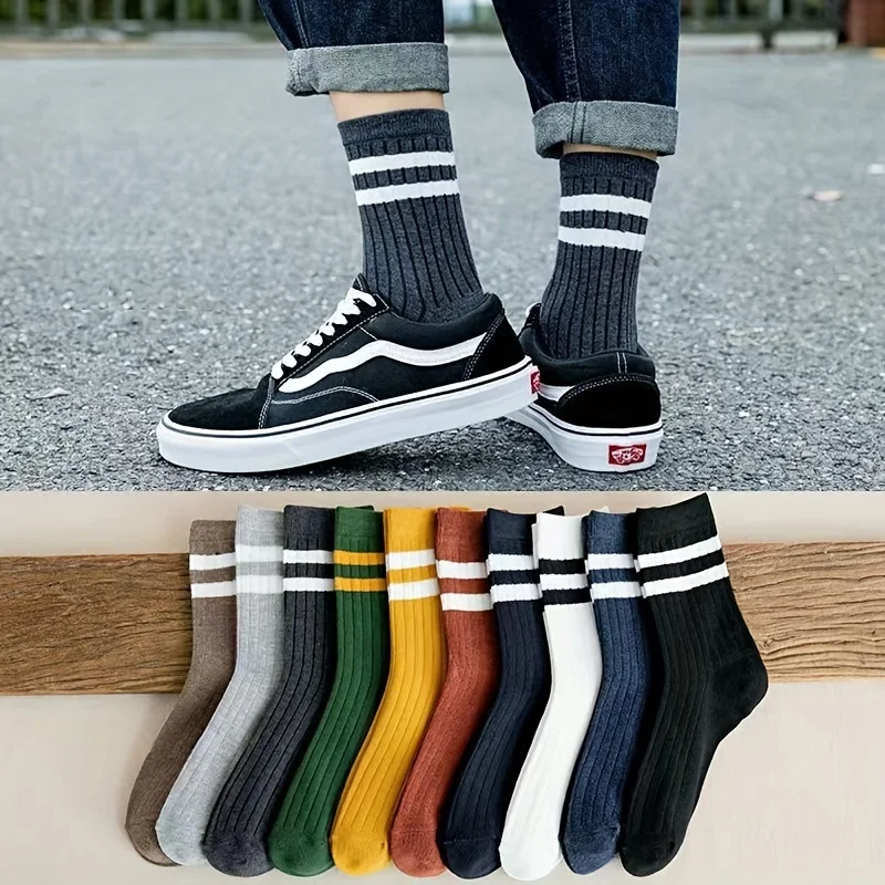 5 Pairs Of Men\'s Socks, Autumn And Winter Vintage Fun Fashion Athletic Socks, Sports Trend Socks