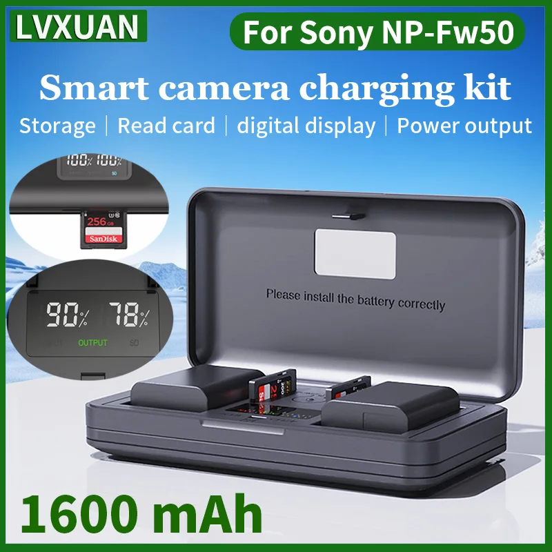 LVXUAN NP-FW50 Battery and  LCD USB charger for for Sony ZV-E10,a6500,a6300,a6000,a7s,a7,a7s ii,a5100, a5000,a7r, NEX-7,NEX-5