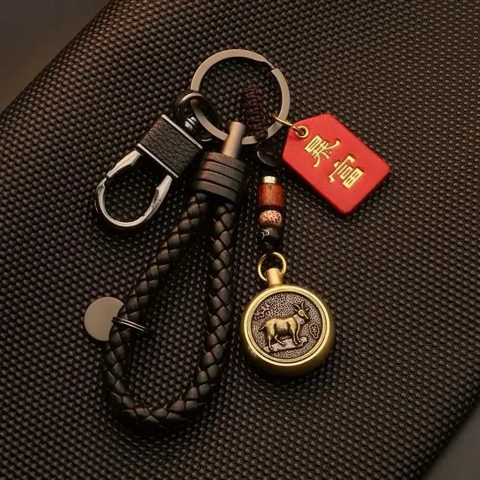 Porte-clés de voiture en laiton de style chinois 12 signes du zodiaque pour hommes et femmes, bijoux pendentif faits à la main, sac créatif rétro, JOLucking Couple