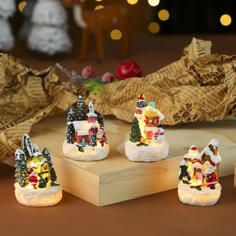 1 X Light-Up Resin Christmas House Ornament – ​​Lighted Xmas Village House Decor