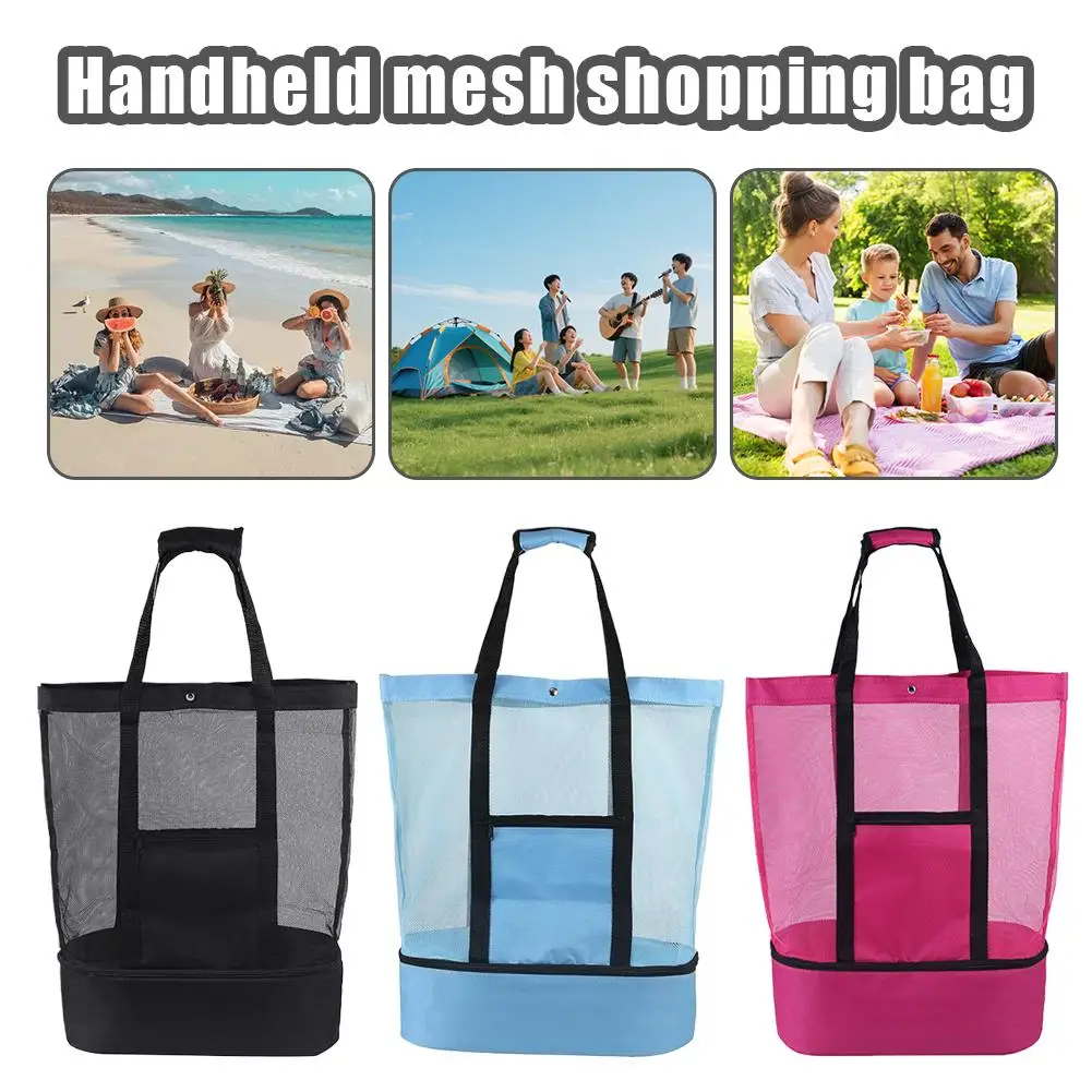 

Термосумка для пикника, уличная сумка-холодильник, сумка-тоут на плечо для пляжа и кемпинга, сетчатая сумка для покупок, с отделением для сухих и влажных вещей, из ткани Оксфорд, большая