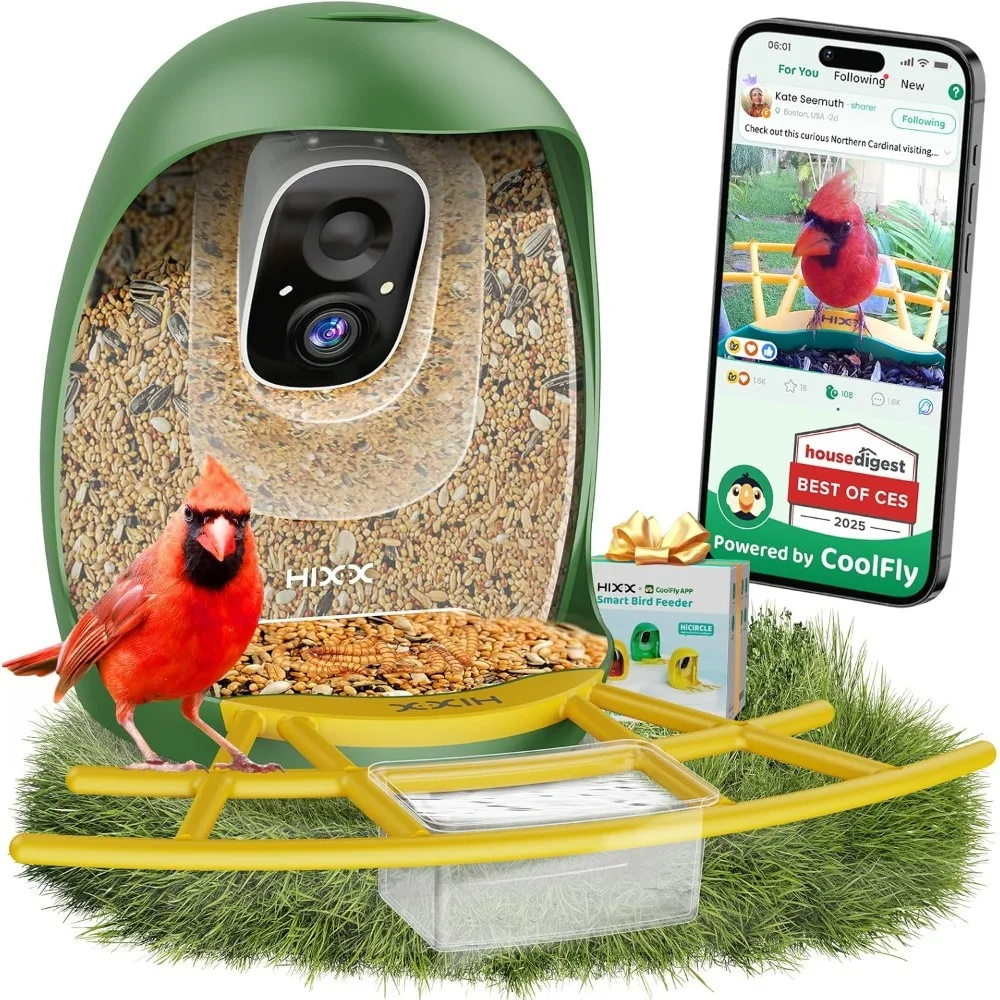 HOME - Smart Bird Feeder with Camera, Lifetime Free AI Identify Birds & Auto Capture, 2K HD Live Camera Birdwatching