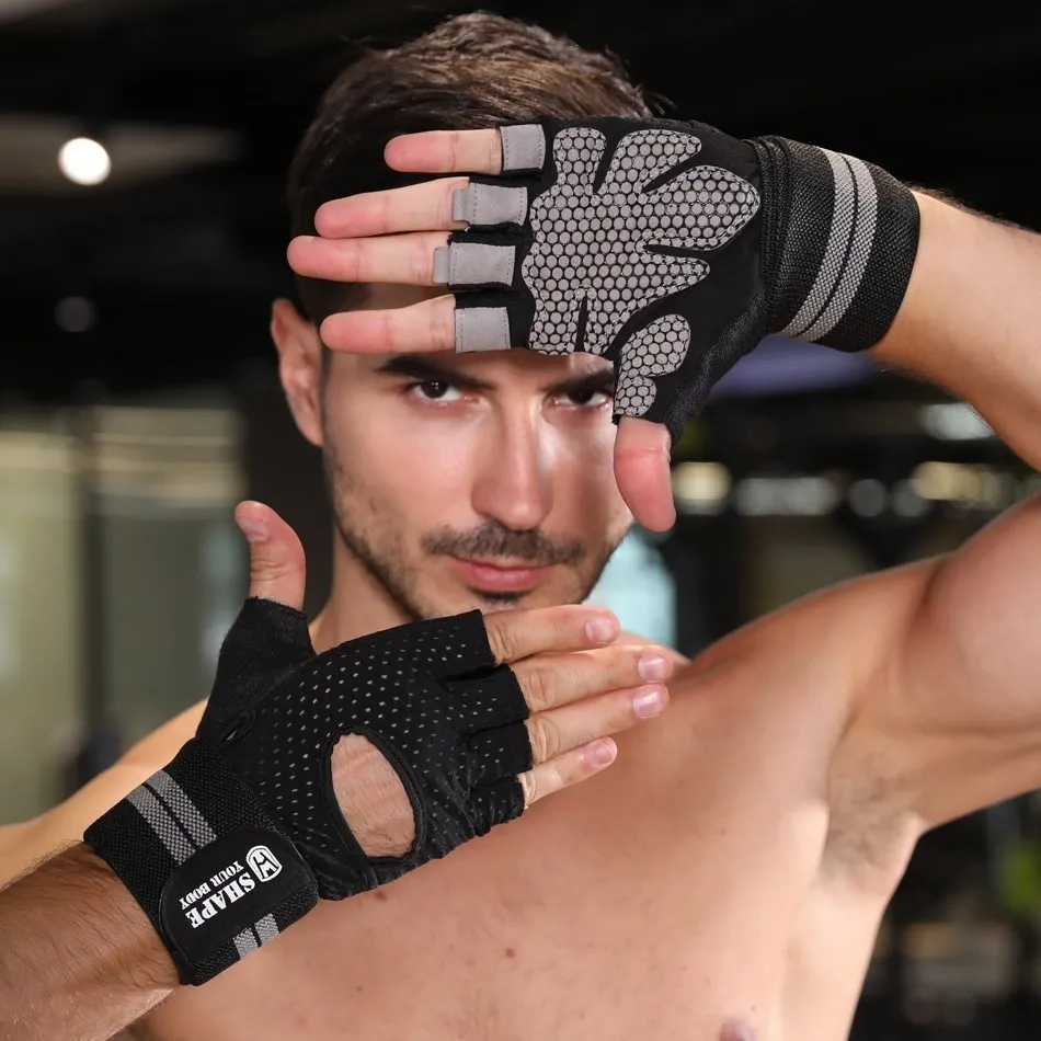 WorthWhile Half Finger Gym Fitness Gloves with Wrist Wrap Support for Men Women Crossfit Workout Power Weight Lifting Equipment