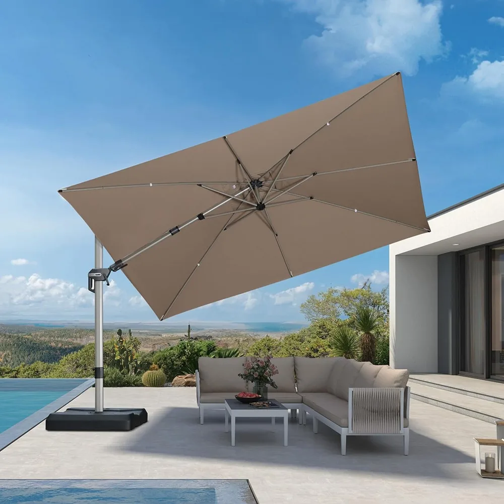 

11.5' X 8' Left-right Tilting Patio Umbrella Outdoor Swivel Cantilever Umbrella Aluminum Offset Umbrella with Champagne Frame a