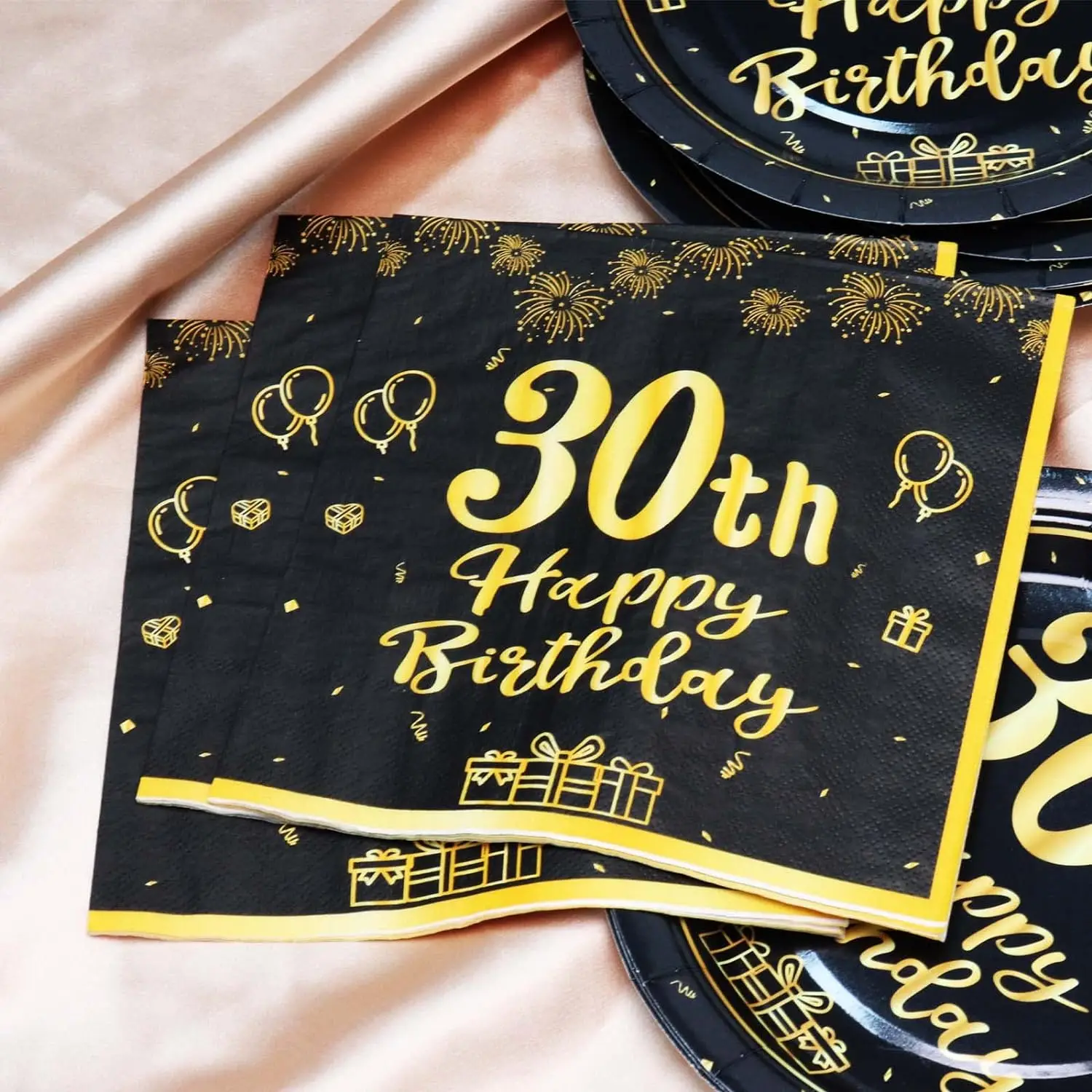 Happy 18th 30th 40th 50th 60th 70th Birthday Black Gold Napkins 20Pcs Party Napkins 70th Birthday Napkins Happy 50th Birthday