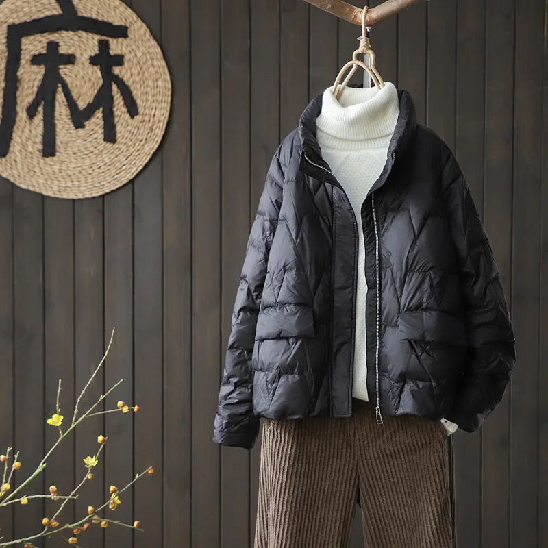 Winter Short Duck Down Jacket Women Korean Style Loose Lightweight White Duck Down Coat Women's Puffer Jacket Outerwear JK-246