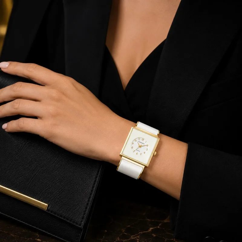 CANSNOW Women Square Bangle Watch Fashion Open Cuff Bracelet Quartz Wristwatch Vintage Elegant Dress Ladies Watch Jewelry Gift