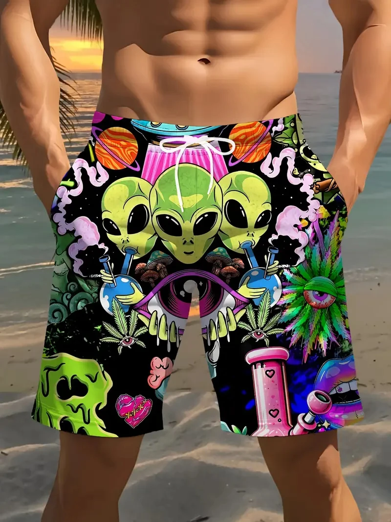 

Harajuku 3D Alien Printed Short Pants For Men Women Clothes Hip Hop Hawaiian Beach Shorts Casual Vacation Y2k Trunks 2025 New