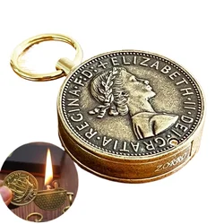 New Vintage Coin Pendant Kerosene Lighter Windproof Creative Old-fashioned Grinding Wheel Portable Mini Lighter Men's Tool