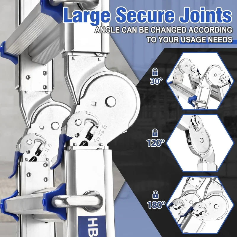 HBTower A Frame 5 Step Extension Ladder, 17 Ft Multi Position Ladder with Removable Tool Tray and Stabilizer Bar, 330 lbs