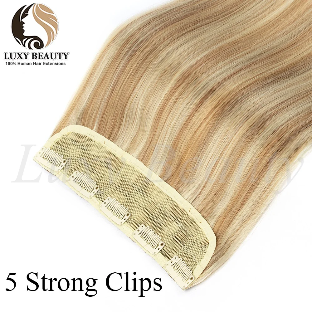 Balayge Blonde Clip In One Piece Human Hair Extensions Human Hair Brown Weft Clip In Natural Silk Straight Hairpiece For Women