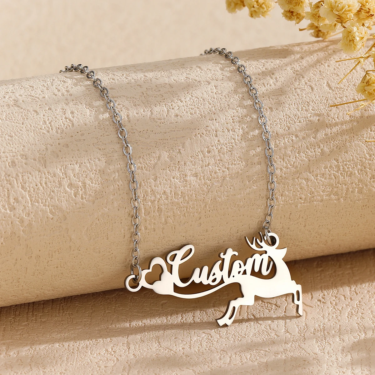 

Custom Name Necklaces For Women Personalized Name Necklace With Artistic Reindeer Choker Stainlesss Steel Wedding Jewelry Gift