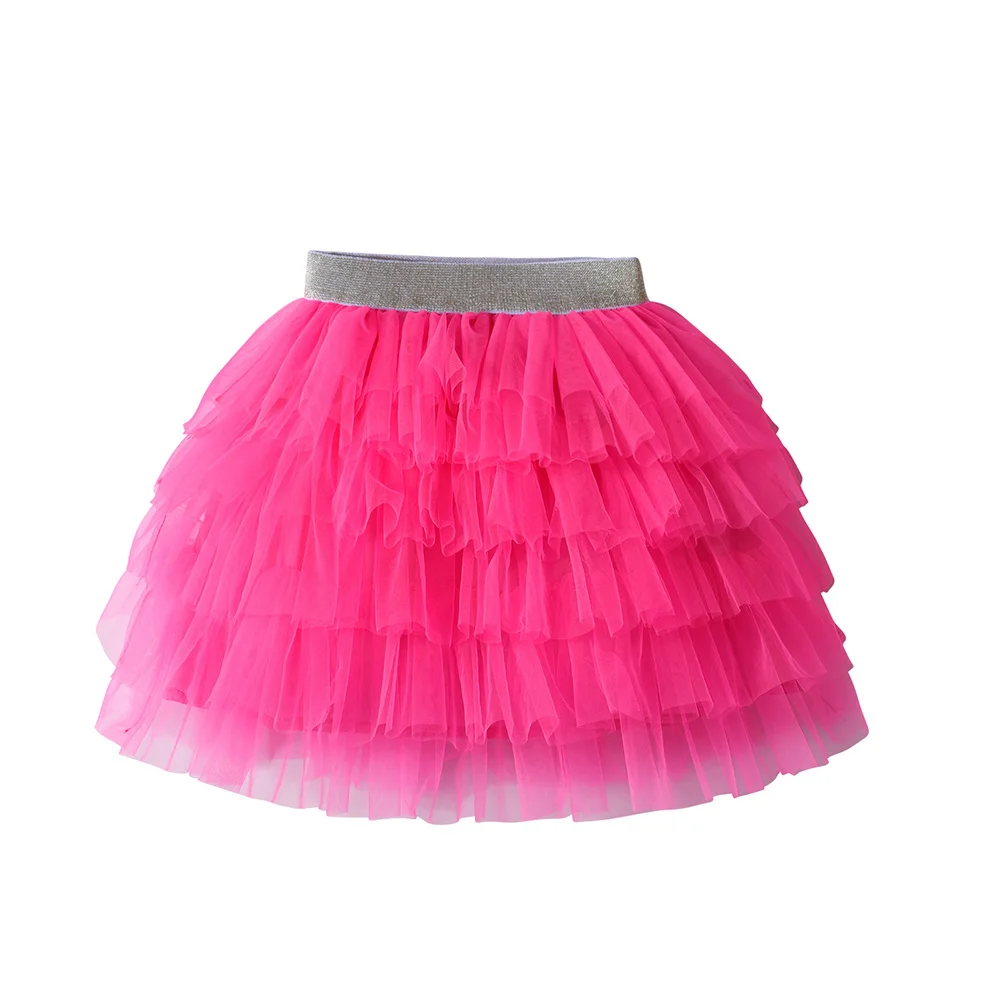 VIKITA Toddlers Pink Layered Ruffles Tulle Skirt Kids Elegant Princess Tutu Skirts for Birthday Party Dance School Daily Outfits