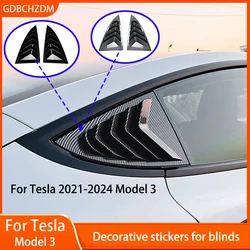 Glossy Carbon Fiber Side Window Louver Cover Style For Tesla Model 3 2021-2024 Accessories Rear Window Spoiler Splitter Cover