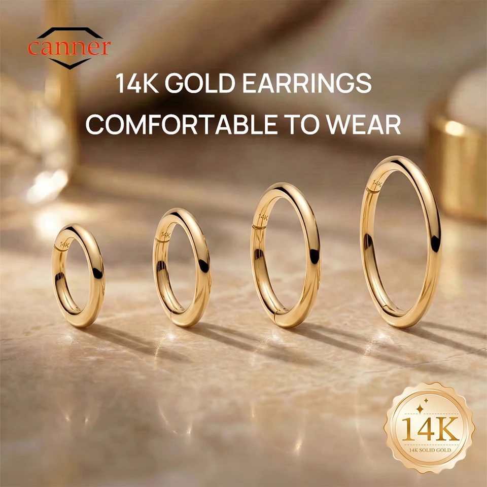 

CANNER 1PC 14K Solid Gold 5/6/8/10mm Classic Smooth Piercing Hoop Earring For Women Hypoallergenic Earring Jewelry Party Gift