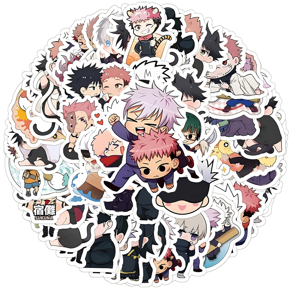 10/30/60pcs Kawaii Anime Jujutsu Kaisen Stickers for Stationery Luggage Laptop Car Cute Itadori Yuji Satoru Gojo Cartoon Sticker
