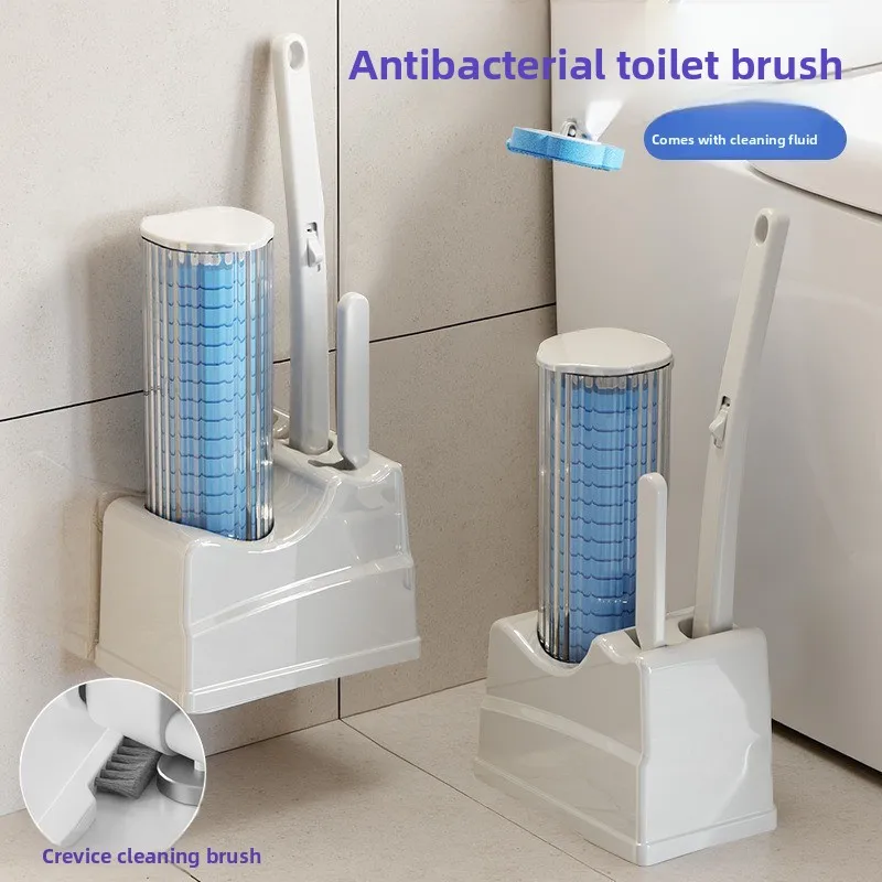 Disposable Toilet Brush Long Handle Wall-mounted Wc Cleaning Tool Kit with Replaceable Brush Head Bathroom Accessories
