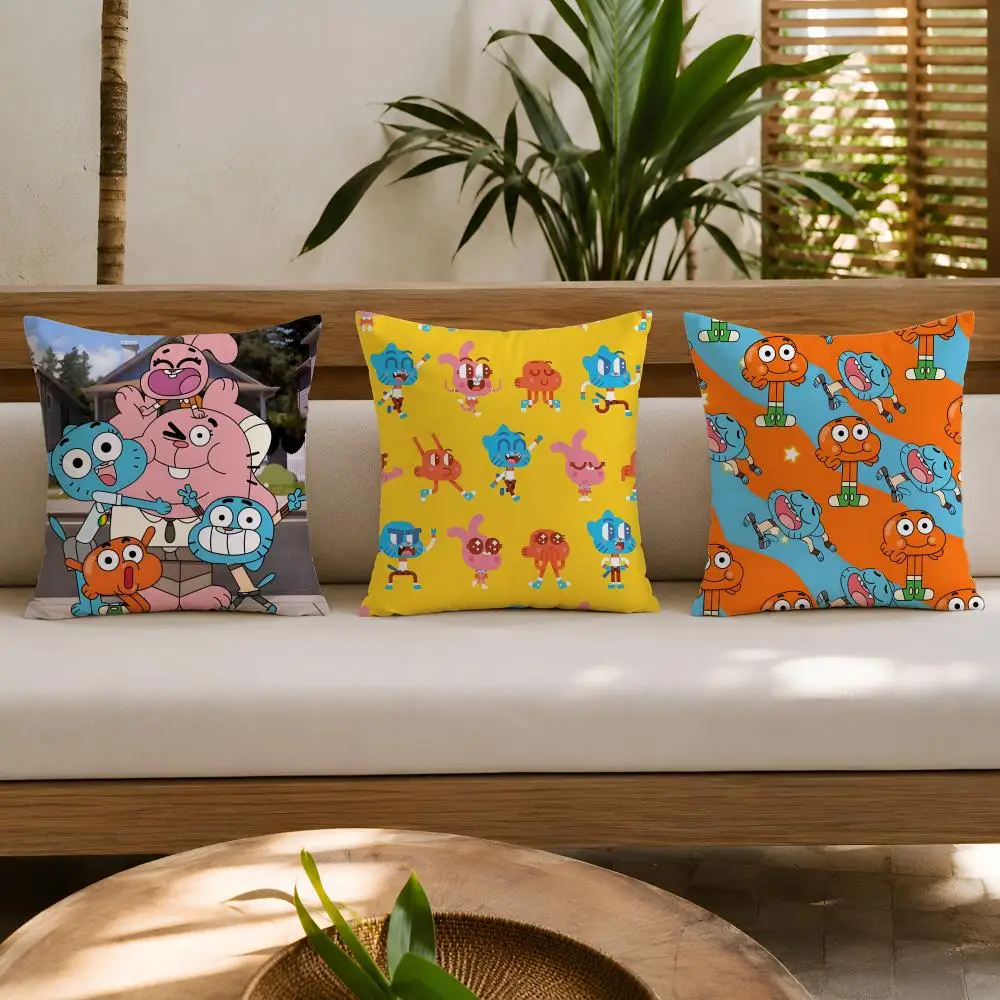 Animation Amazing World G-Gumball Cushion Cover Wrinkle-Resistant Short Plush Cushion Covers Breathable Machine-Washable