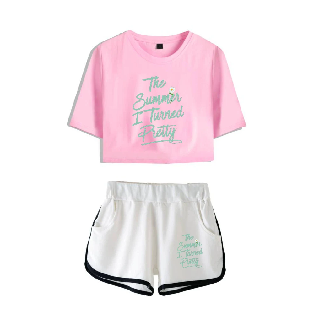 Conjunto de dos piezas de la serie de Tv I Turned Pretty para mujer, Top corto de manga corta, camiseta de ombligo y pantalones cortos, verano, 2023