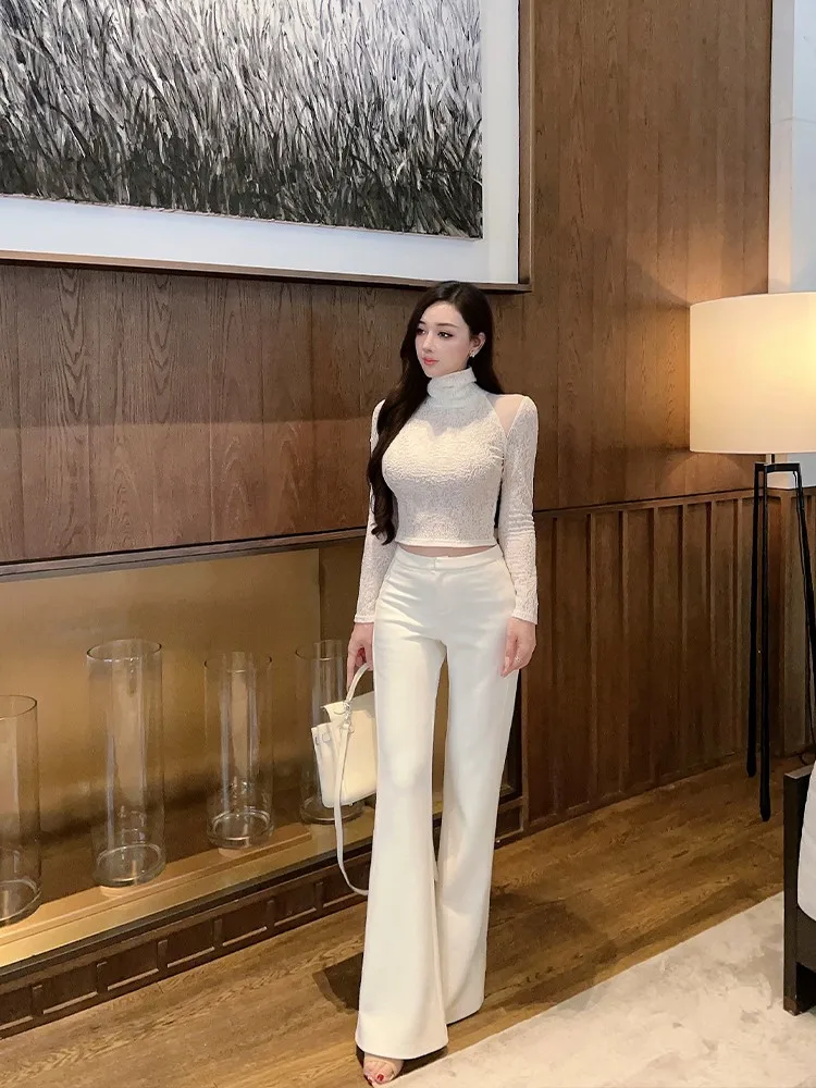 

Wangjiu High Waist Thiened Casual Pants Women's Autumn Winter Faion Straight Leg Pants Ele Wide Leg Pants Slimming Lo...