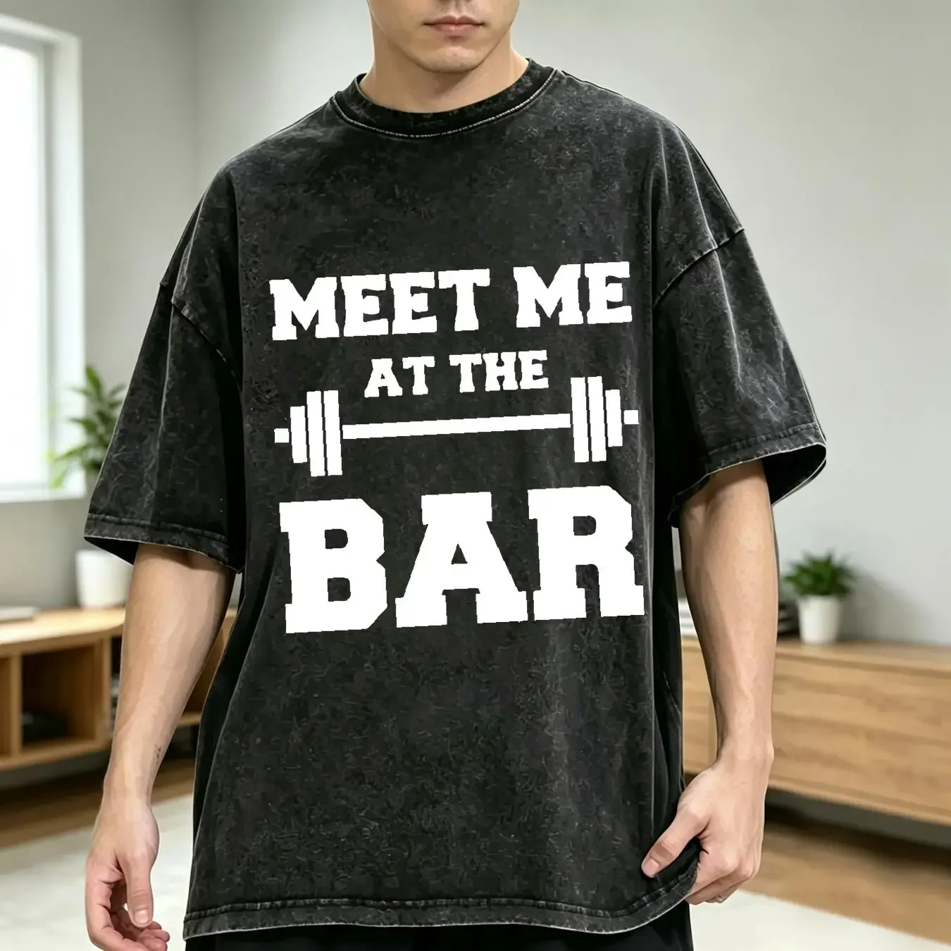 washed T Shirt Meet Me At The Bar Fitness Gym vintage Washed designer clothes Top For Everyday Wear graphic Casual streetwear