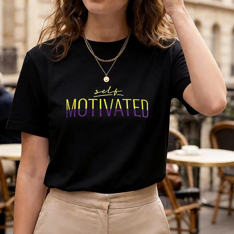Letter Motivated Print Short Sleeve Black T Shirt Women's Summer Crew Neck T-Shirt 90s Vintage Tshirt Graphic Tops Clothes Girls