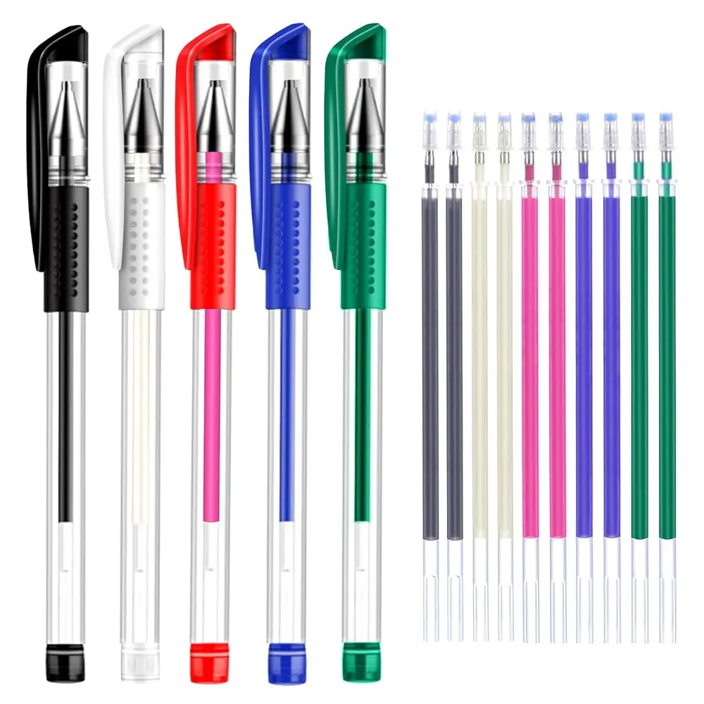 

5 Colors Stick Heat Erasable Fabric Marking Pens with 10 Free Refills, 5-Pack of Assorted Colors, (White,Red,Blue,Black,Green)