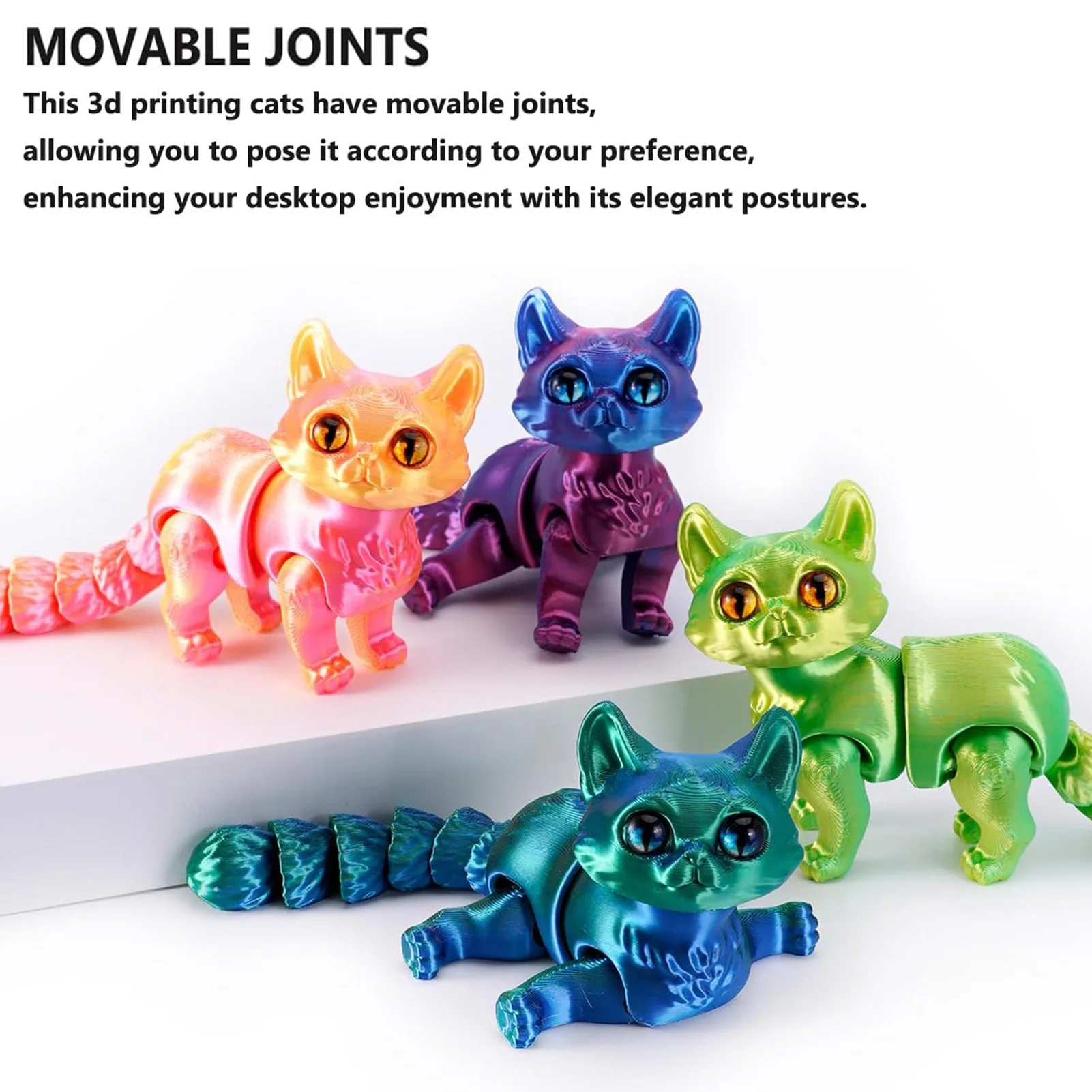 3D Printed Cute Cat Figurine Animals Model Toy Desktop Pet Articulated Cat Collectibles Toy for Home Office Tabletop Decoration view 3