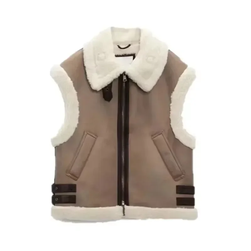 

Fashionable and personalized women's clothing new item faux fur one-piece vest lapel grab fur patchwork vest