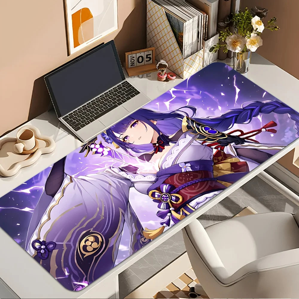 1pc R-Raiden Shogun Gaming Mouse Pad - Non-Slip Rubber Base, Washable Desk Mat with Vibrant Purple & Golden Artwork, Perfect for