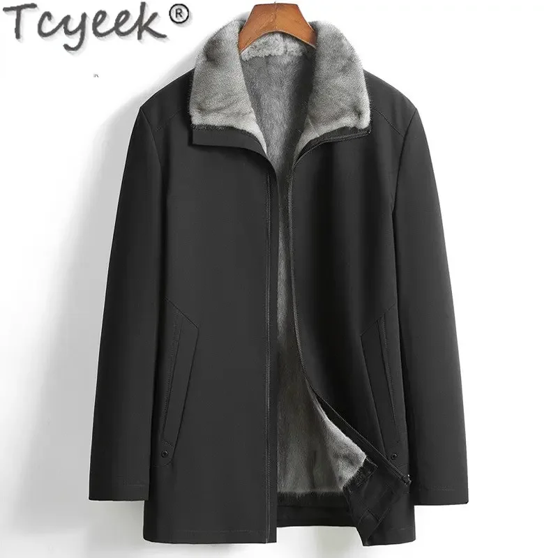 

Tcyeek 2023 Winter Men Real Fur Jacket Mid-length Warm Parka Men's Clothing Natural Mink Fur Liner Jackets Menteau Homme Luxe LM