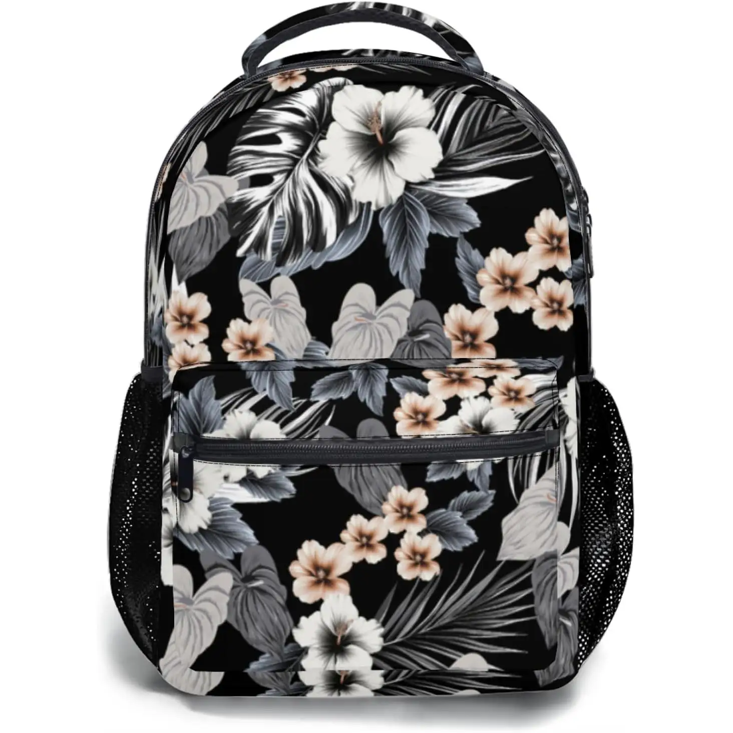 

Гавайский черный рюкзак с цветочным принтом, тропический пляжный рюкзак с цветочным листом, школьная сумка для книг, летний рюкзак на плечо для колледжа