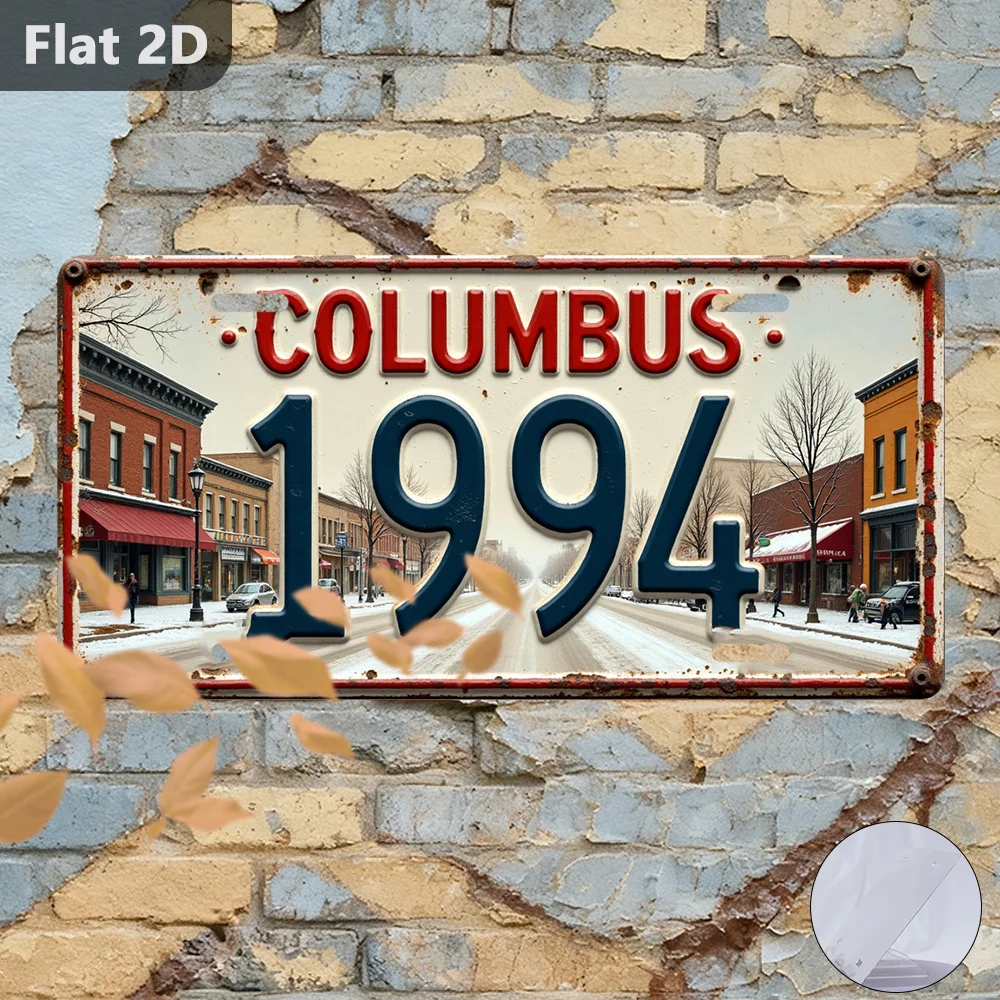 2D Flat, [2D Flat] 2D Flat, 1pc, Only for Decoration Decor, Outdoor Signs & Wall Decor (30.48cm X 14.99cm), Tin Sign Columbus 19