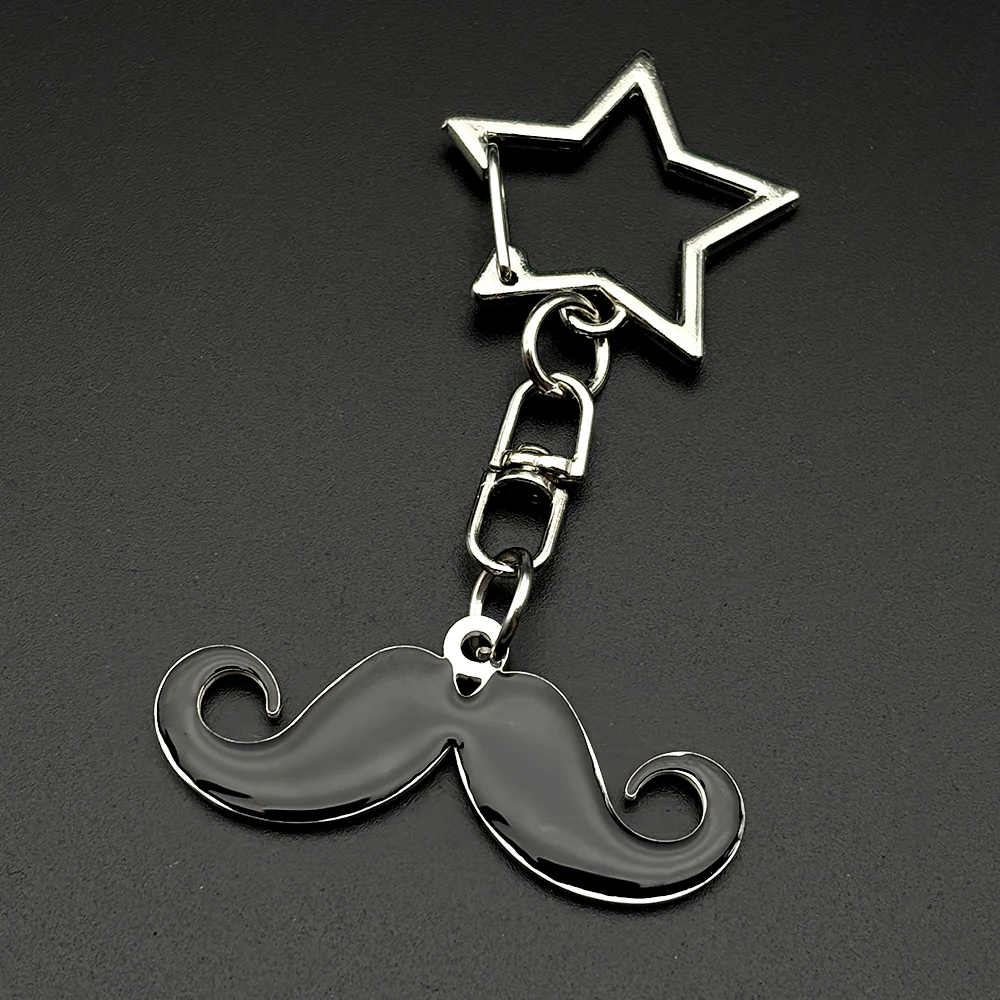 Y2K Mustache Keyring For Egirls Femboy Bag Charm Stainless Steel Star Lock Emo Scene Accessories Harajuku Keychain Jewelry Gifts
