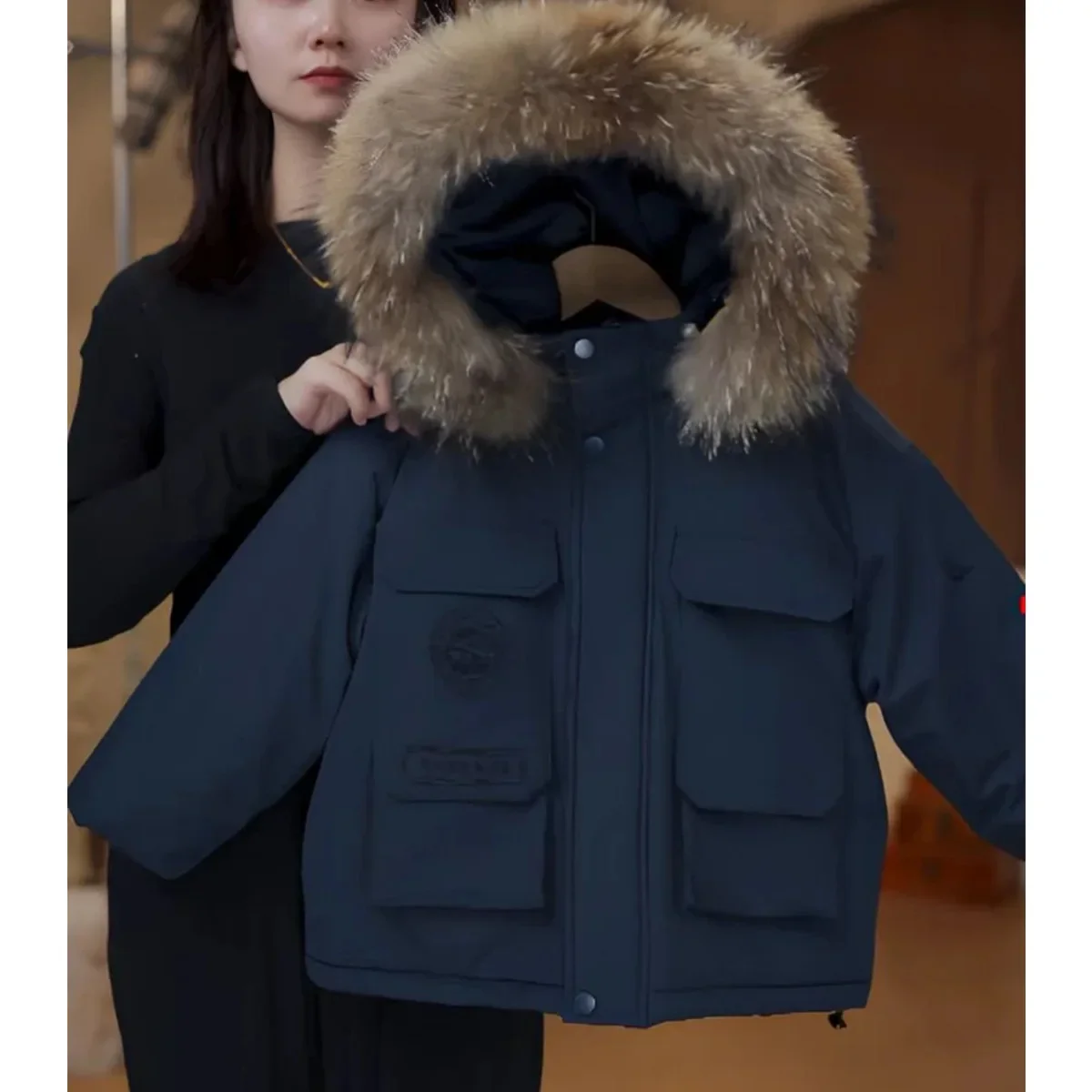 

Boys Girls Down Jacket Children's Thickened With Fur Collar Warm Fluffy Lining Casual Outerwear Kids Fashion Winter Coat Parka